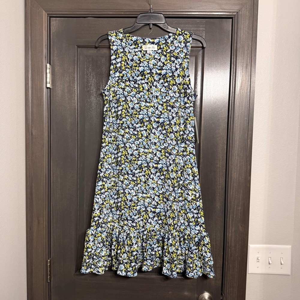 Harper Rose NWT Womens Floral‎ Tank Dress Steel Blue Multi Ruffle Hem Size 8